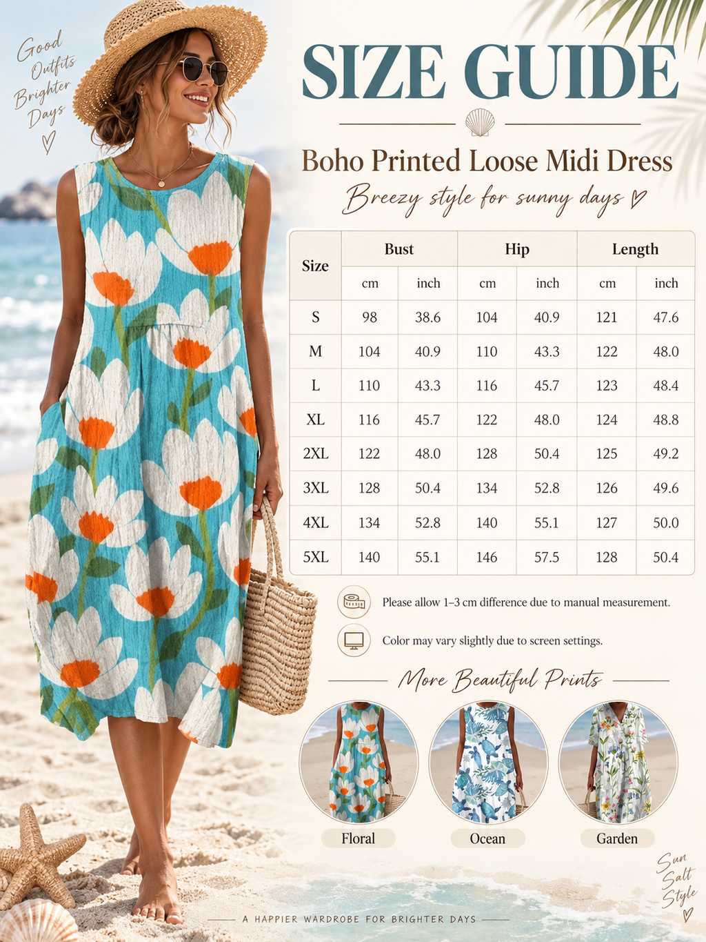 Boho Printed Loose Midi Dress