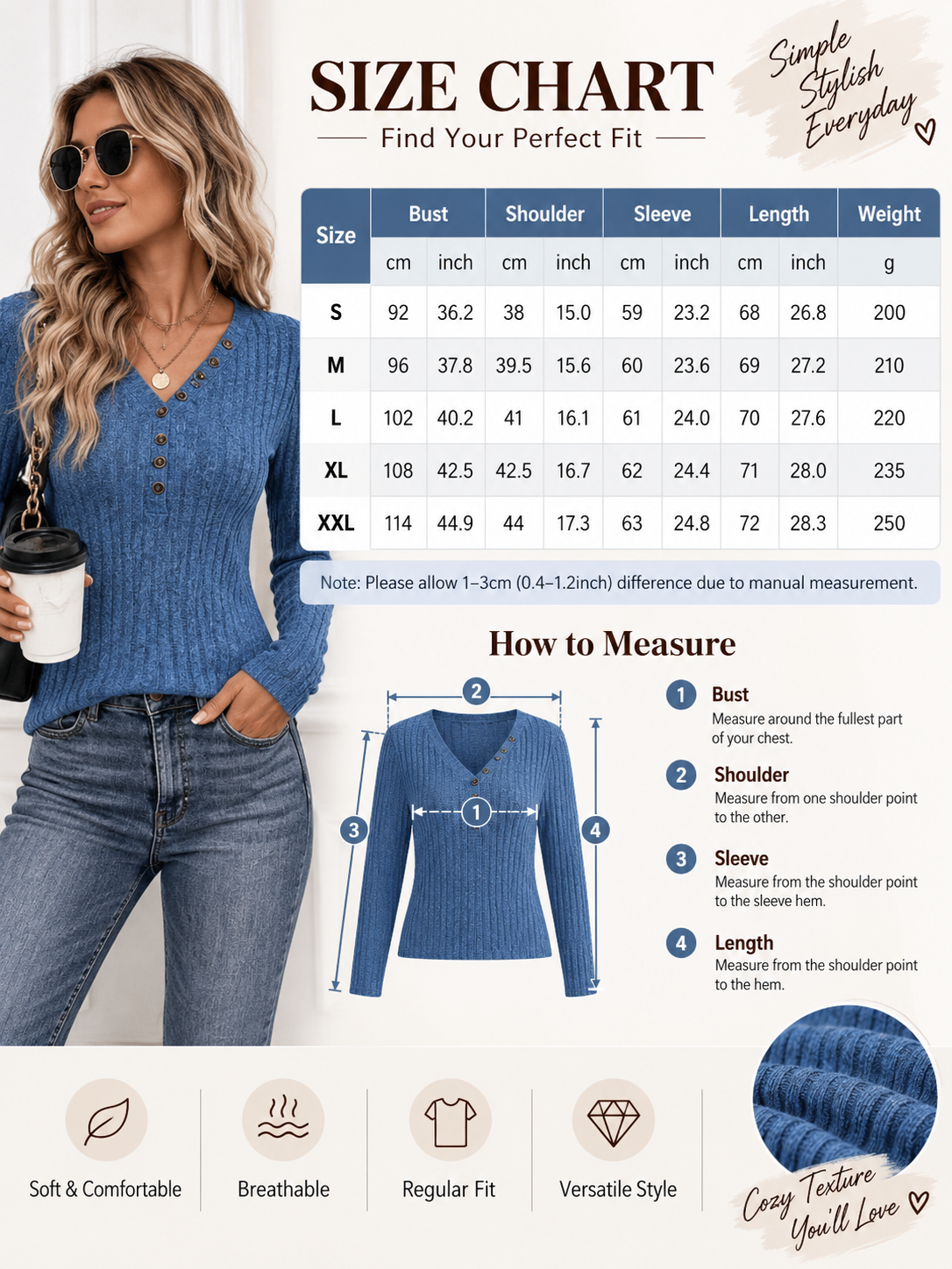 Slim Fit Ribbed V-Neck Sweater Top