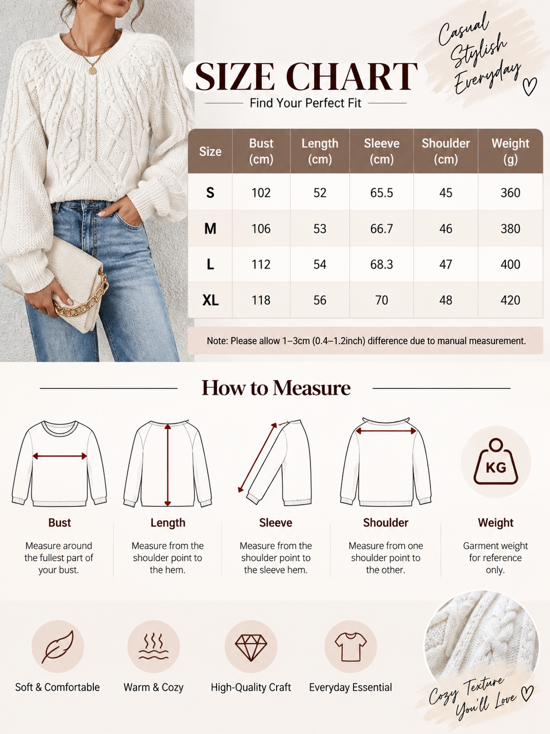 Classic Cable Knit Crew Neck Sweater
