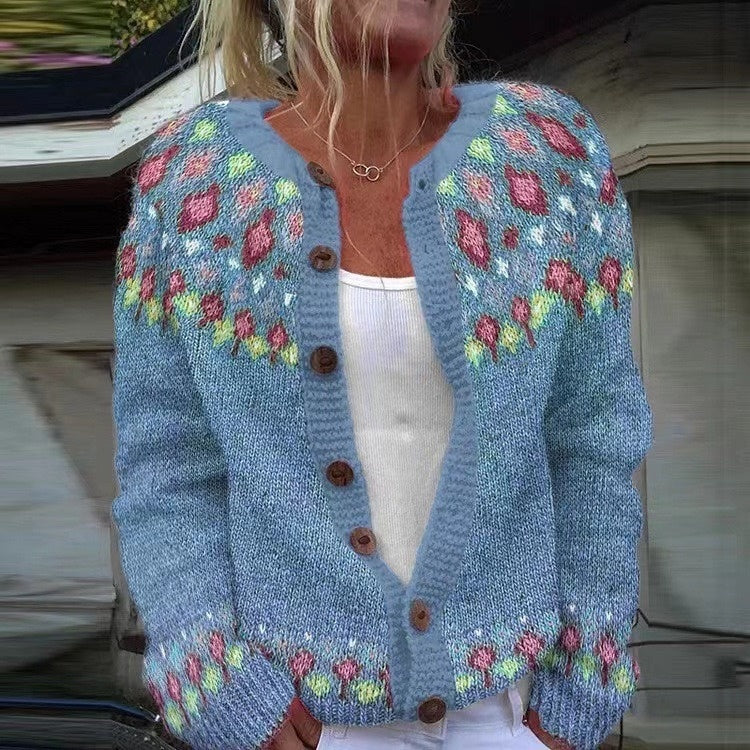 Retro Pattern Button Front Cardigan