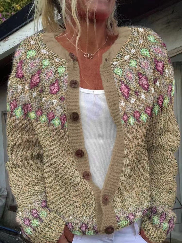 Retro Pattern Button Front Cardigan