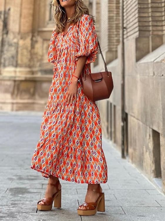 Boho Printed Flowy Maxi Dress