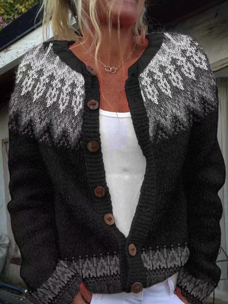 Retro Pattern Button Front Cardigan