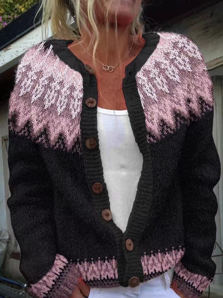 Retro Pattern Button Front Cardigan