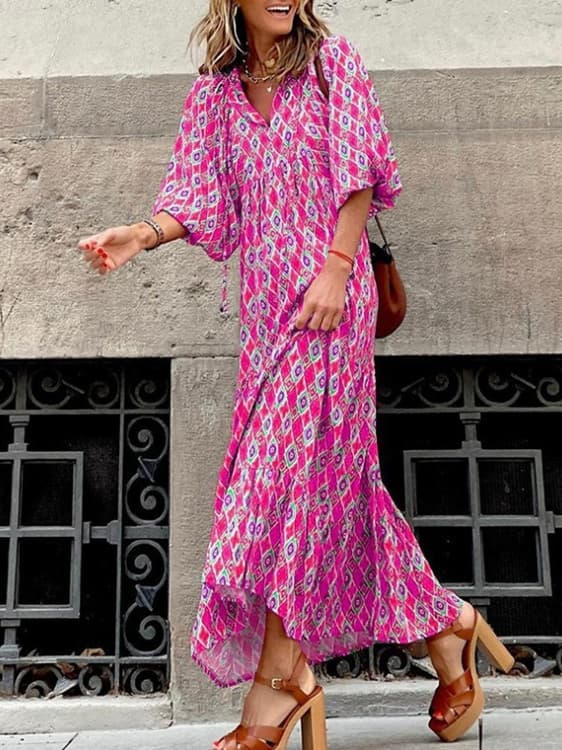 Boho Printed Flowy Maxi Dress