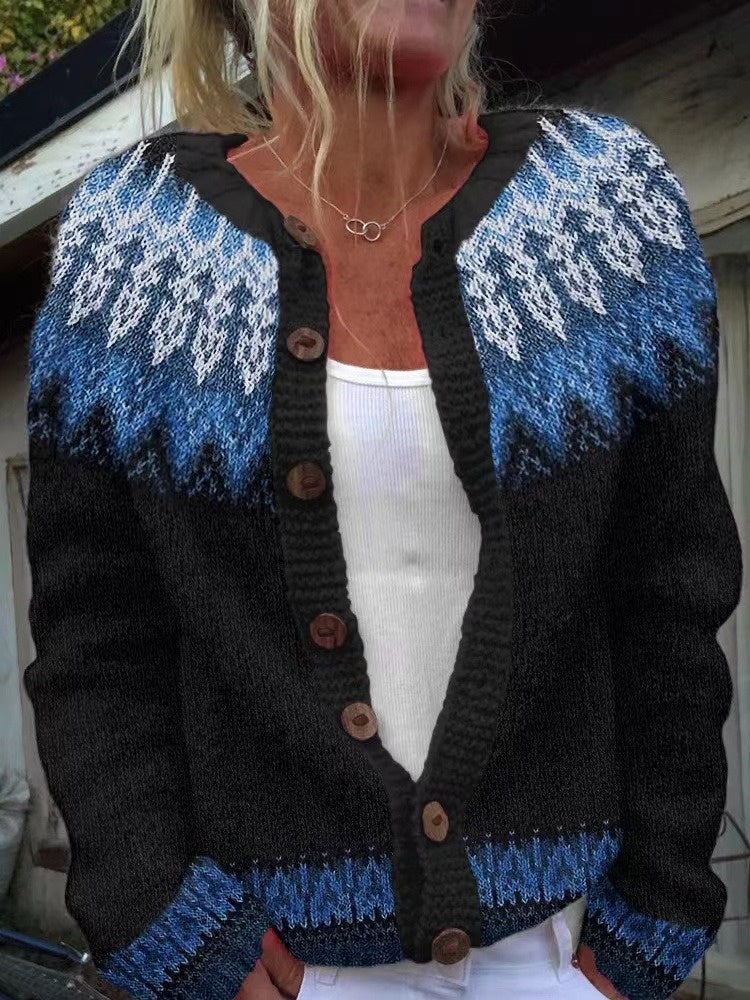 Retro Pattern Button Front Cardigan