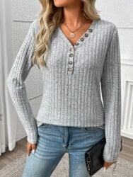 Slim Fit Ribbed V-Neck Sweater Top