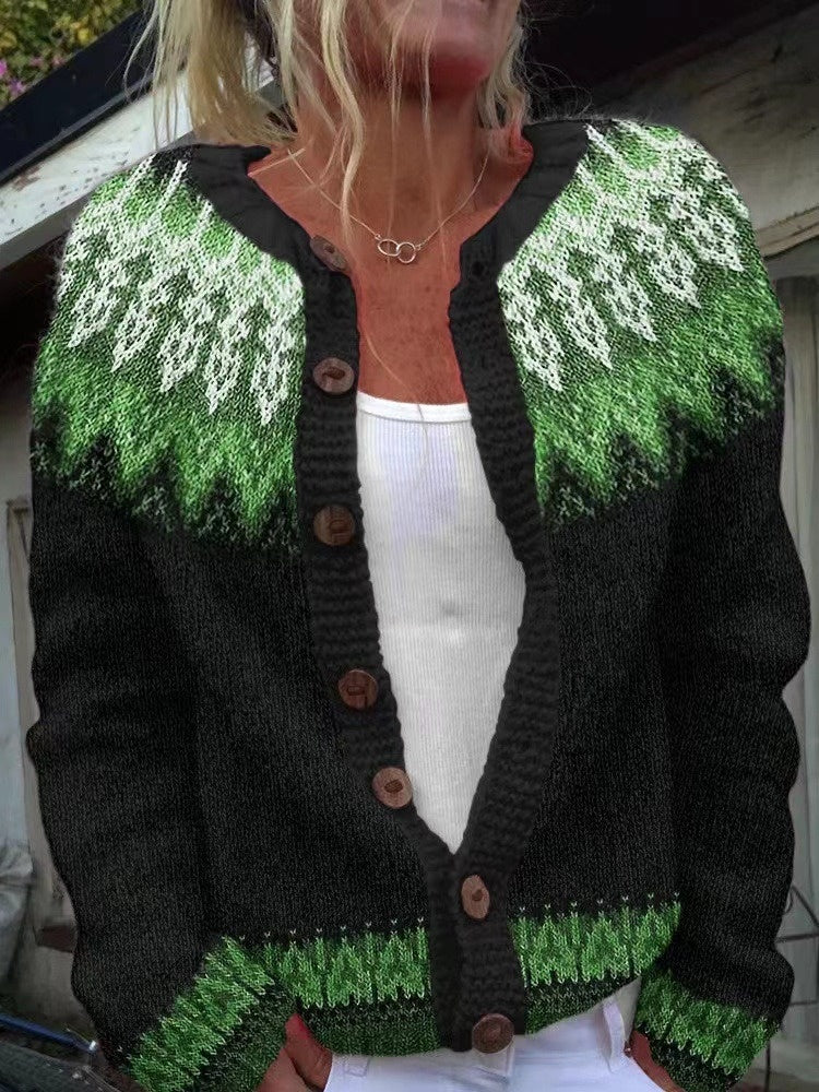 Retro Pattern Button Front Cardigan
