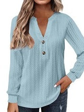 Relaxed V-Neck Textured Long Sleeve Top