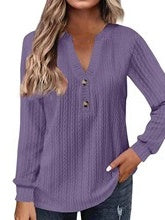 Relaxed V-Neck Textured Long Sleeve Top