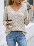 Relaxed V-Neck Pointelle Knit Sweater