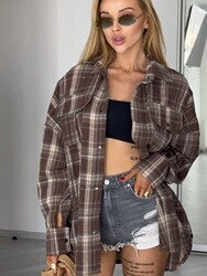 Relaxed Fit Plaid Shirt Jacket