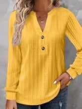 Relaxed V-Neck Textured Long Sleeve Top