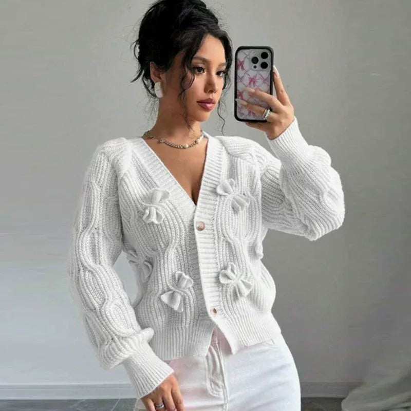 Sweet Bow V-Neck Knit Cardigan