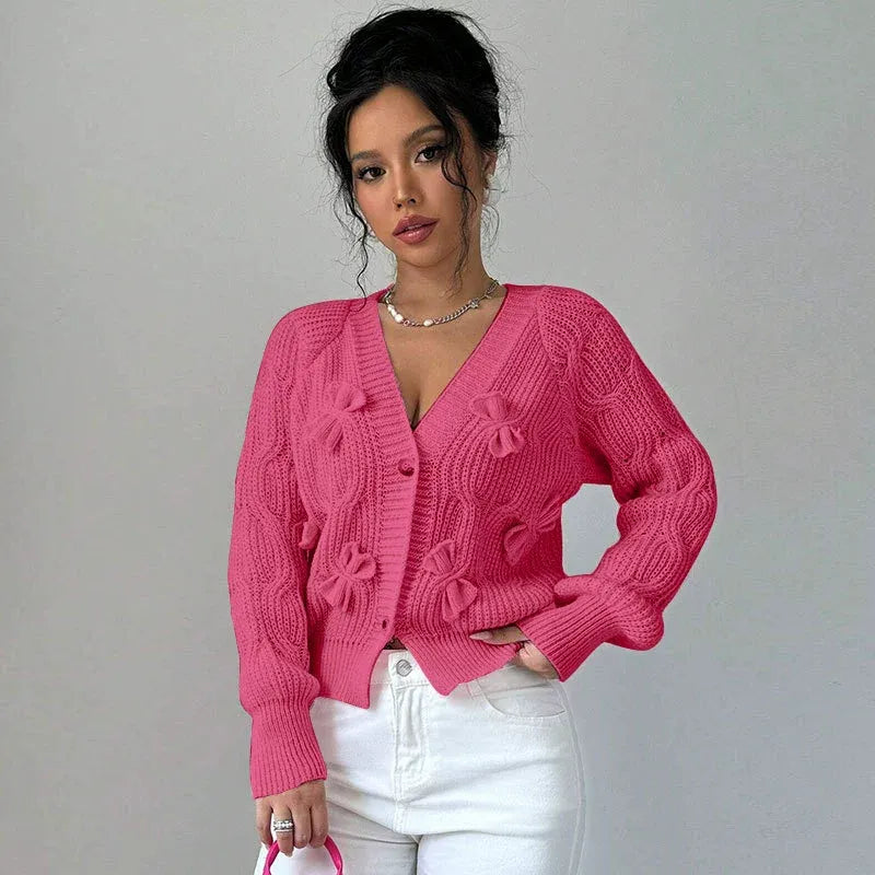 Sweet Bow V-Neck Knit Cardigan