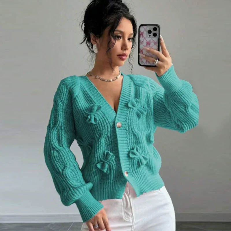 Sweet Bow V-Neck Knit Cardigan
