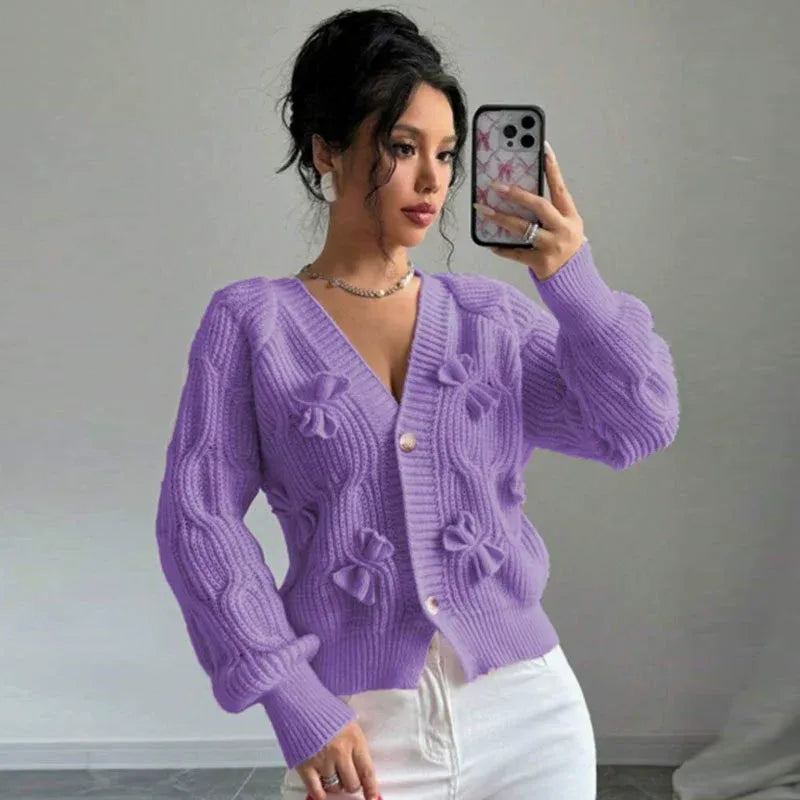 Sweet Bow V-Neck Knit Cardigan