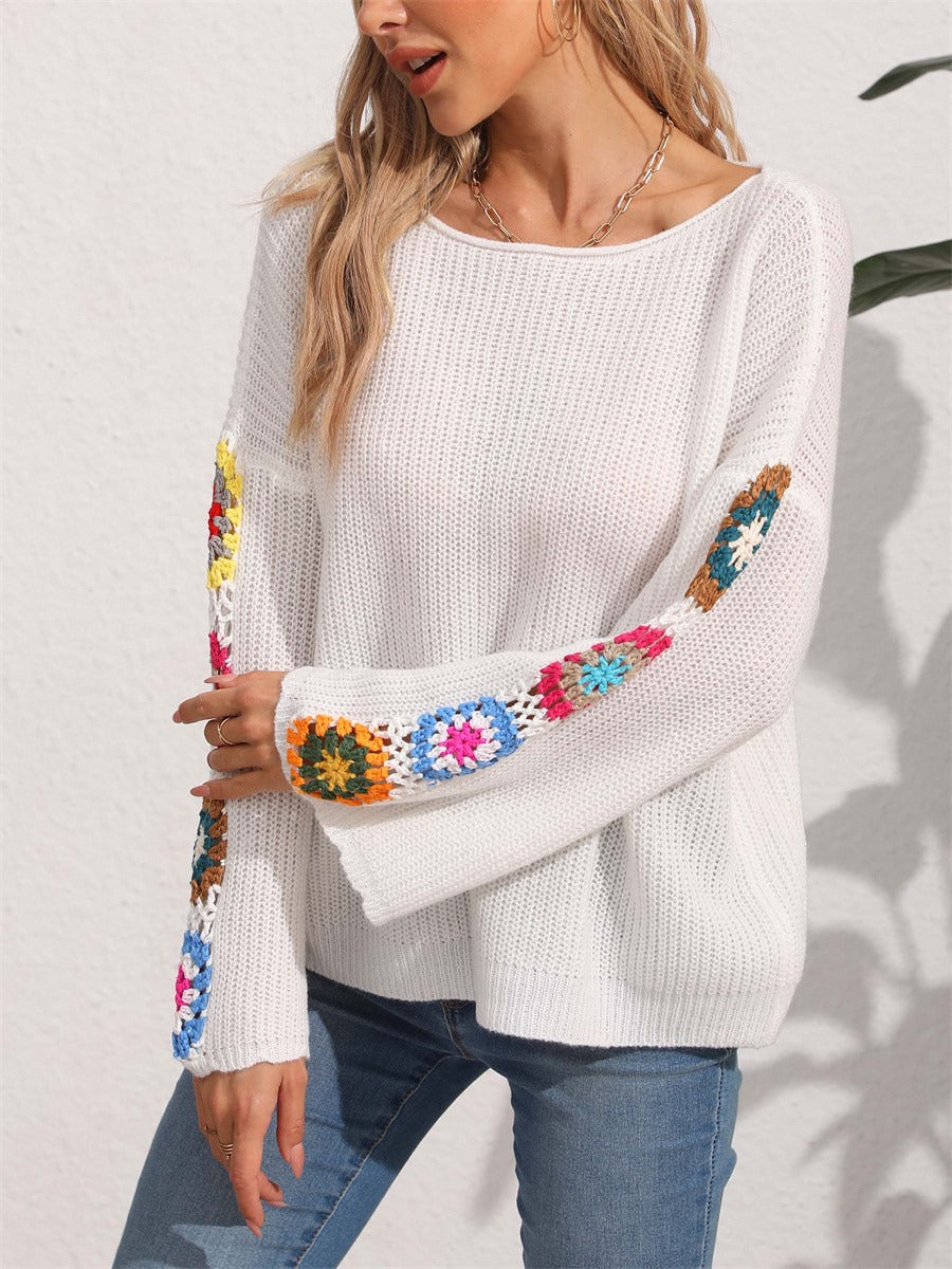 Colorful Crochet Patchwork Knit Sweater