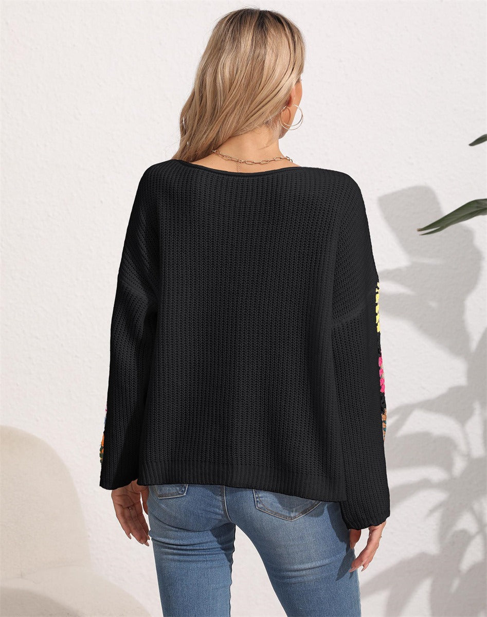 Colorful Crochet Patchwork Knit Sweater