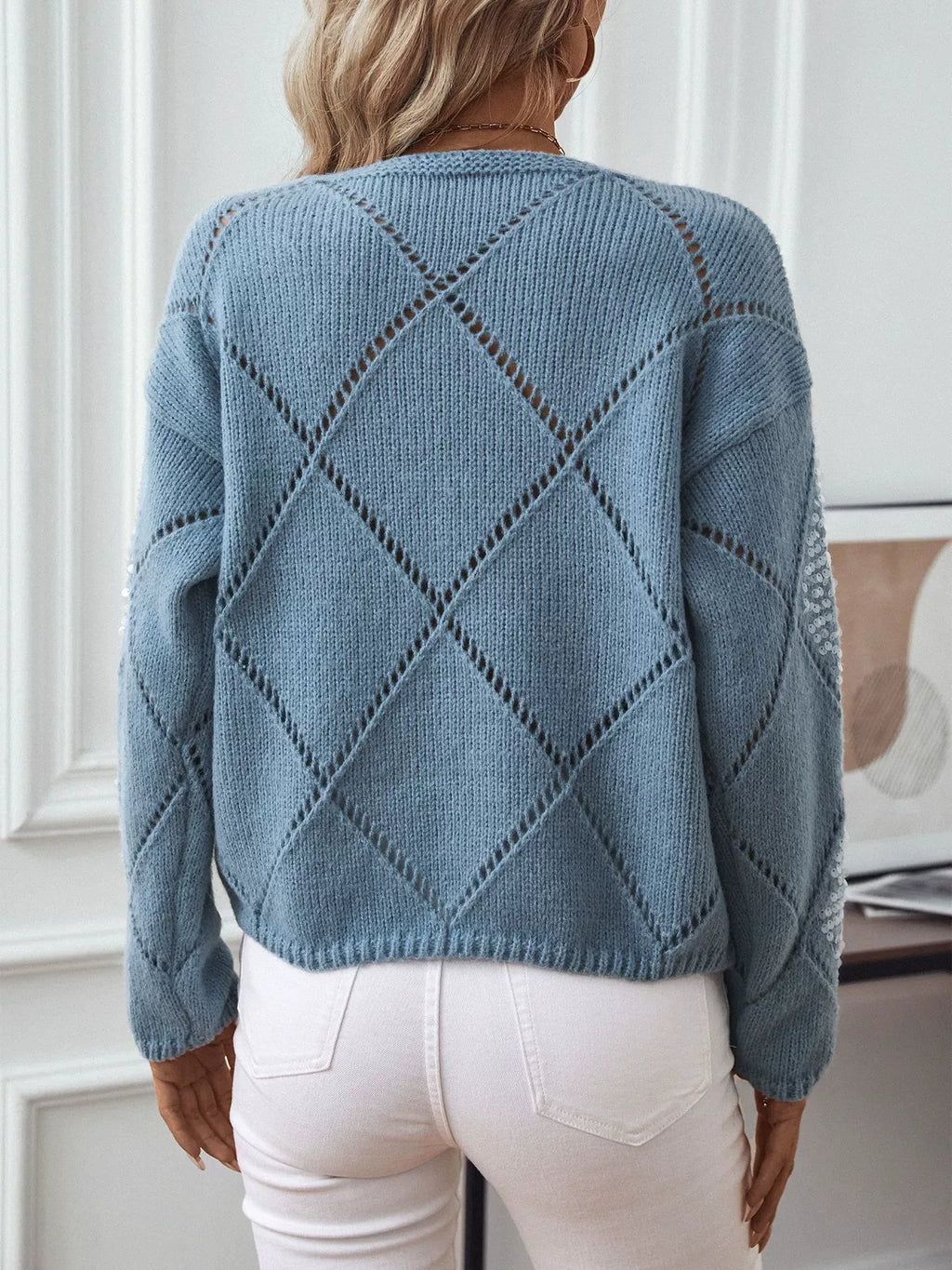 Women's Sparkle Argyle Crew Neck Sweater
