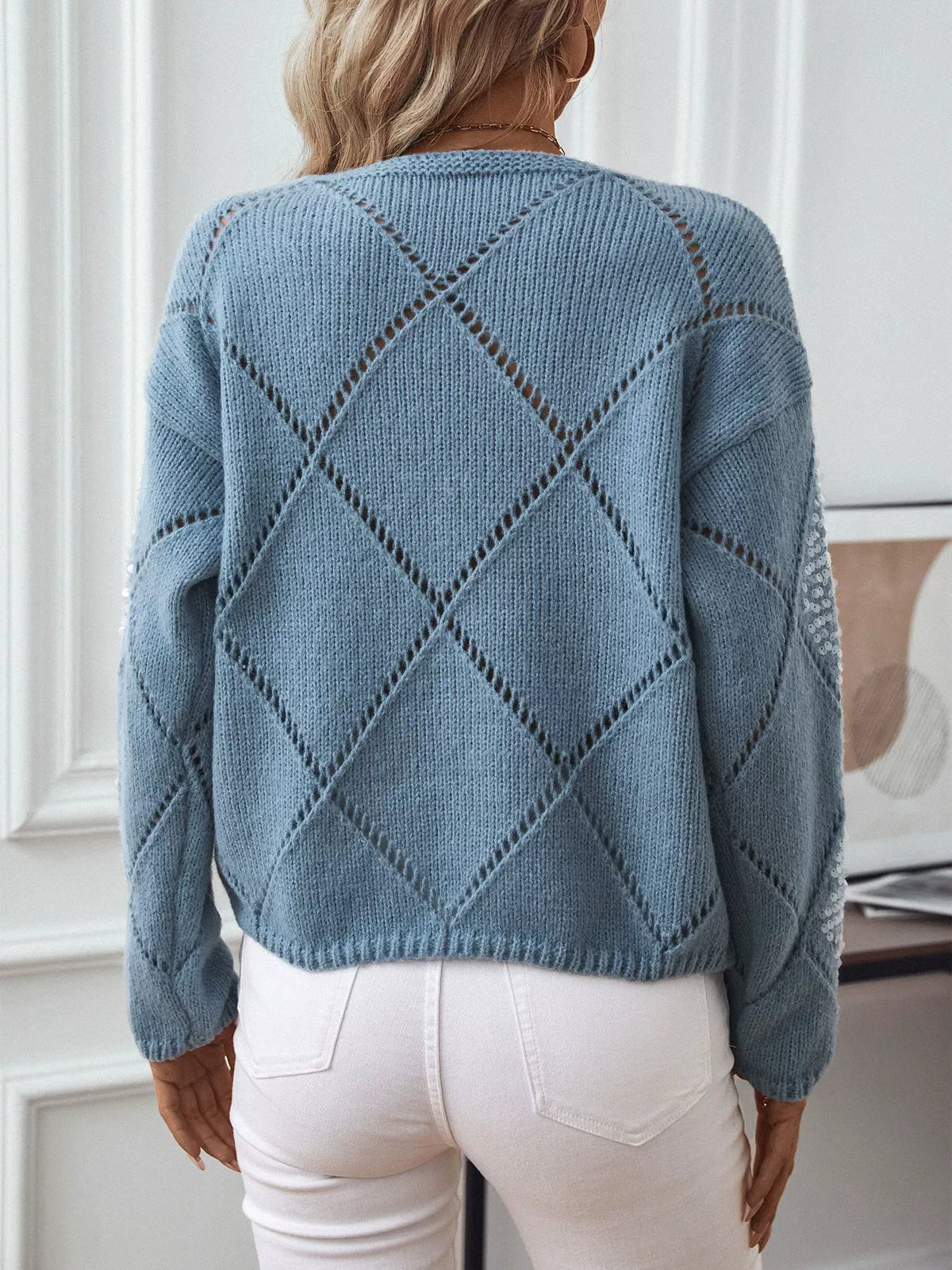 Women's Sparkle Argyle Crew Neck Sweater