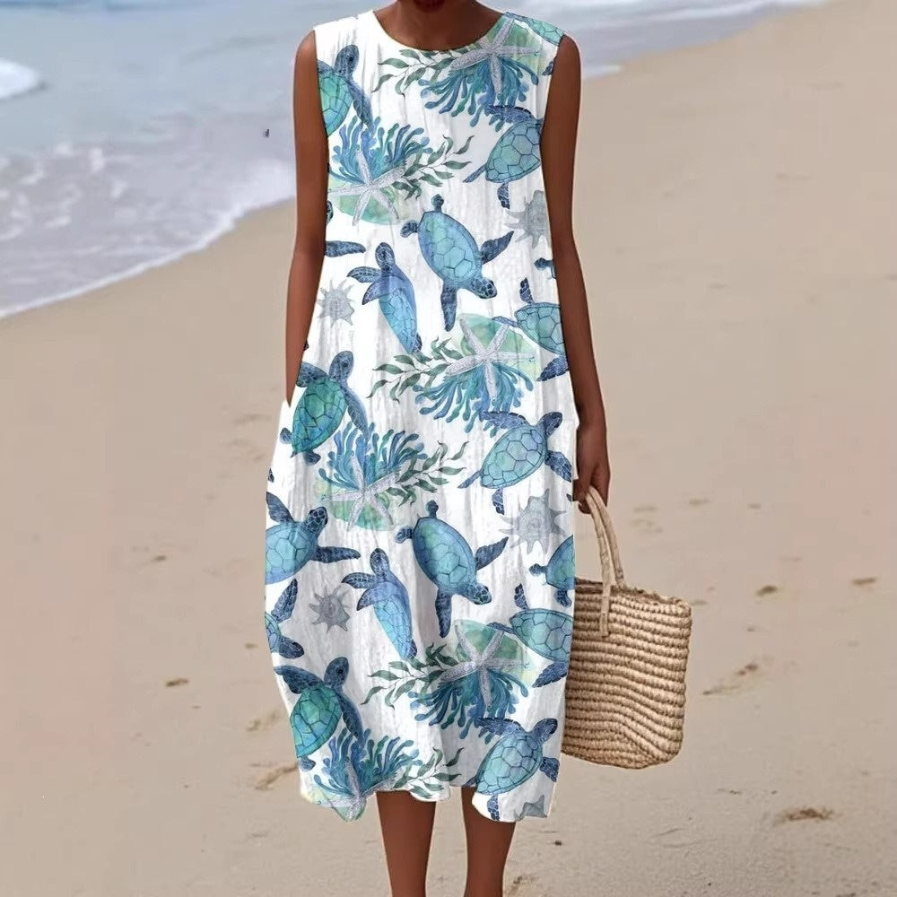 Boho Printed Loose Midi Dress