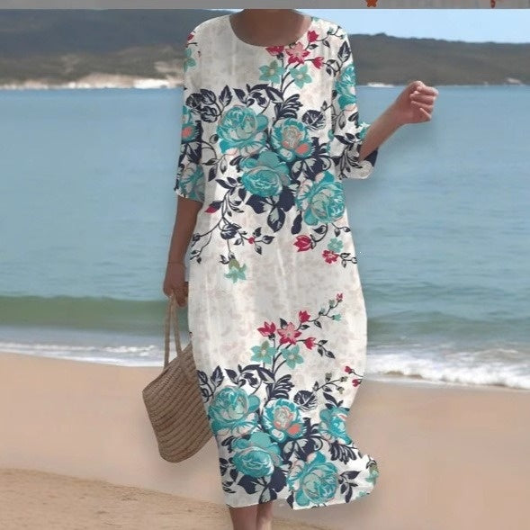 Boho Printed Loose Midi Dress