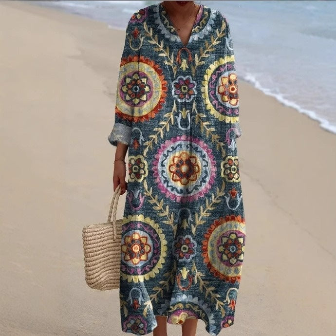Boho Printed Loose Midi Dress