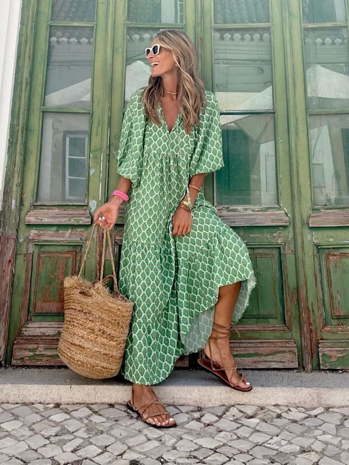 Boho Printed Flowy Maxi Dress