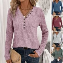 Slim Fit Ribbed V-Neck Sweater Top