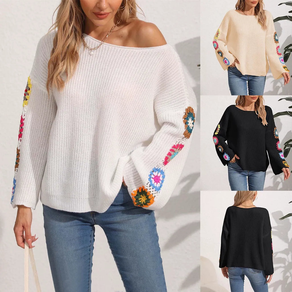 Colorful Crochet Patchwork Knit Sweater